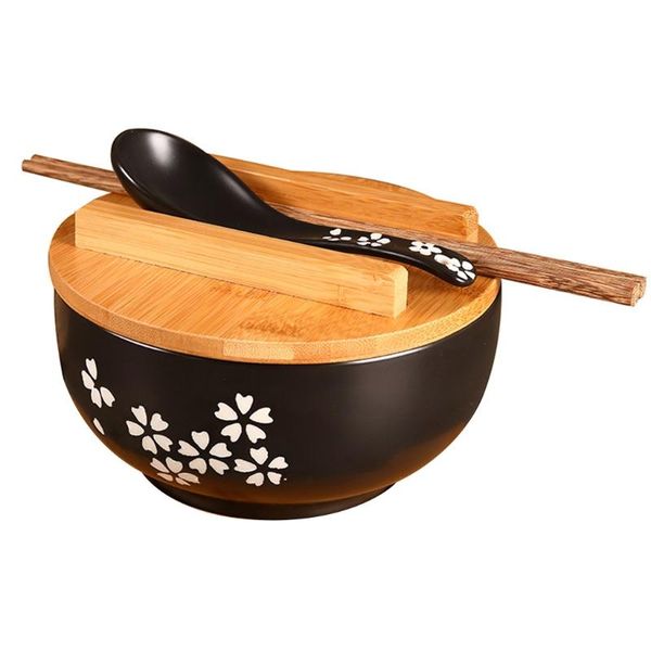 

japanese style crockery bowl korean vintage noodles rice bowls ceramic instant noodle chopsticks lid spoon pad kitchen