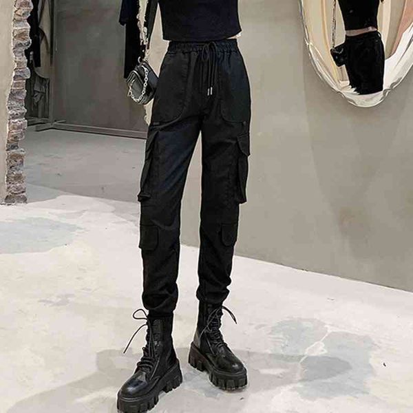

womens straight pant cargo pants drawstring streetwear casual loose jogger pants women pocket fashion trousers harem 90s, Black;white