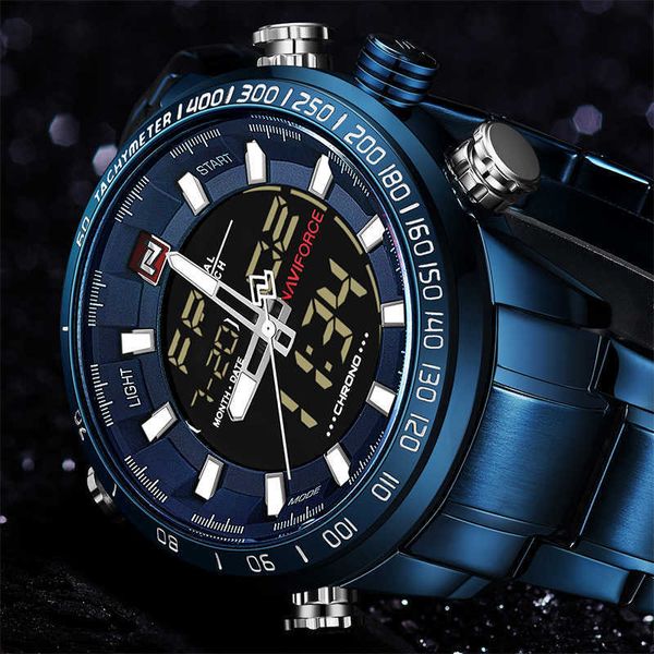 

naviforce 9093 luxury men's chrono sport watch brand military waterproof el backlight digital wrist watches men satch clock 210728, Slivery;brown