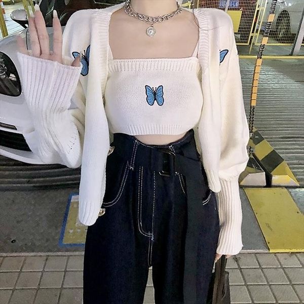 

butterfly embroidery short womens women sweater spring and autumn sweet fashion knitted cardigan, White;black