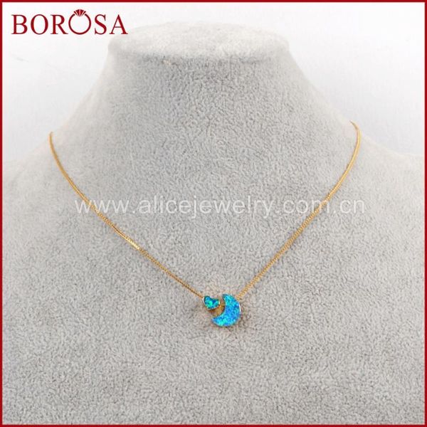 

pendant necklaces borosa 5pcs japanese opal necklace crescent & heart gold beads man-made white/blue for women g1572, Silver