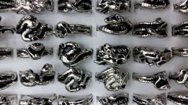 

wholesale fashion vintage alloy animal snake ring with color box mix design, Silver