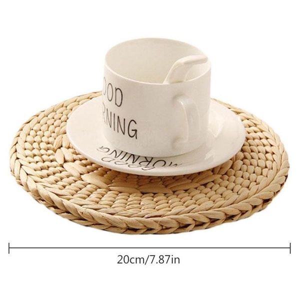

table runner 4 pcs natural weave placemats round braided rattan tablemats for coasters, pots, pans & teapots,natural wooden heat resistan