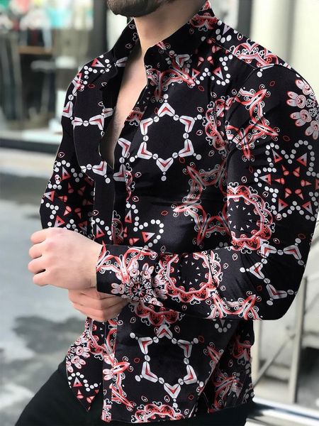 

men's casual shirts camisas florales de manga larga otoÃ±o 2021 para hombres estampadas con flores corte delgado cami, White;black