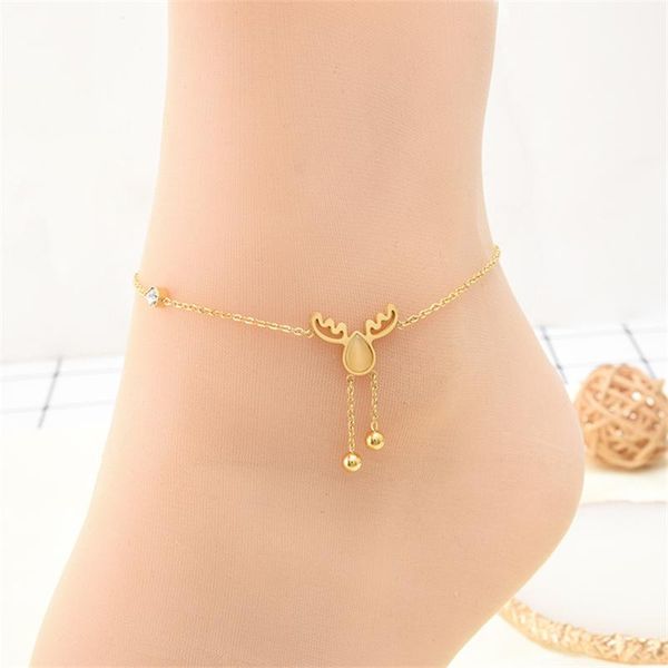 

anklets luxury designs gold color antlers for women fashion stainless steel ankle bracelets with cubic zirconia foot jewelry, Red;blue