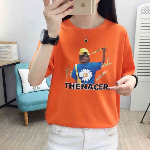 

women's t-shirt fashion women's short sleeve clothes femme xl impression letter t female shirt streetwear t-shirt d9fi, White