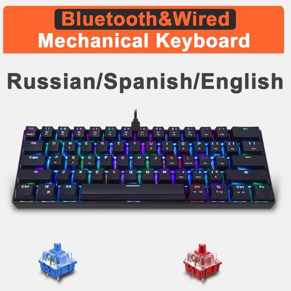

motospeed 61 keys gaming mechanical keyboard bluetooth wireless blue red switch rgb keycaps for pc computer russian keyboards