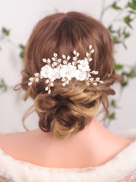 

classic pure and elegant flower crown pearls rhinestones hair comb wedding banquet feast handmade hair clip for women, Silver