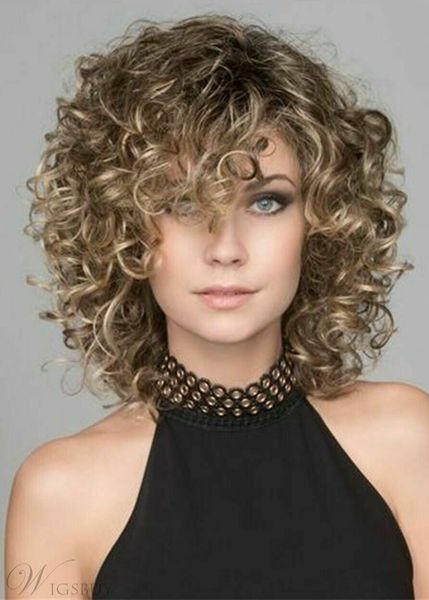 

style wig new fashion gorgeous women's short brown mix blonde curly wigs, Black