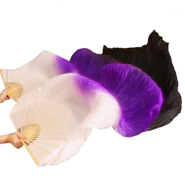 

stage wear 2021 est handmade bamboo ribs dance props silk belly dancing fans natural 1pc left hand+right hand white+purple+black, Black;red
