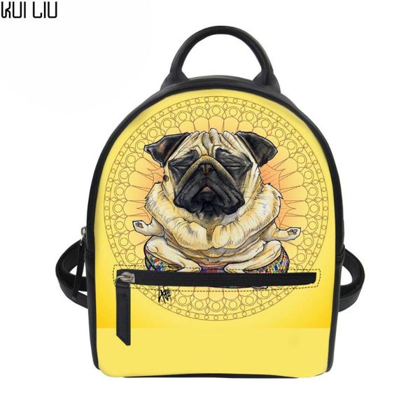

backpack men cool pug french dog women pu mini girls lether rucksack female mochila for student purse drop