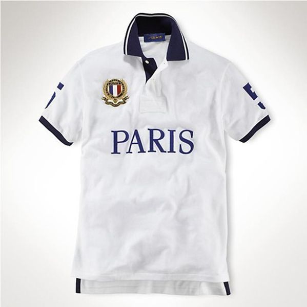 

men's polos summer 100% cotton big white horse shirts short sleeve turn-down collar homme city embroidery, White;black