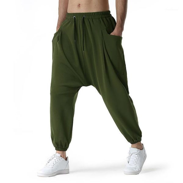 

men's pants summer streetwear harem men hip-hop drop crotch cotton joggers wide leg trousers chic loose pantalones hombre, Black