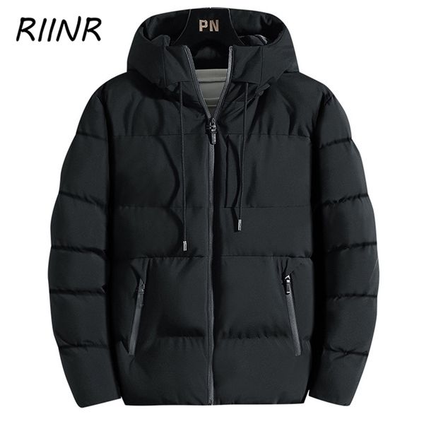 

riinr winter cotton-padded hooded jacket men's casual thick warm jackets clothing plus size parkas coat male 211008, Black