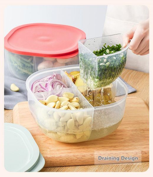 

portable freshness preservation drain seal box refrigerator fruit kitchen ginger garlic storage large capacity bottles & jars