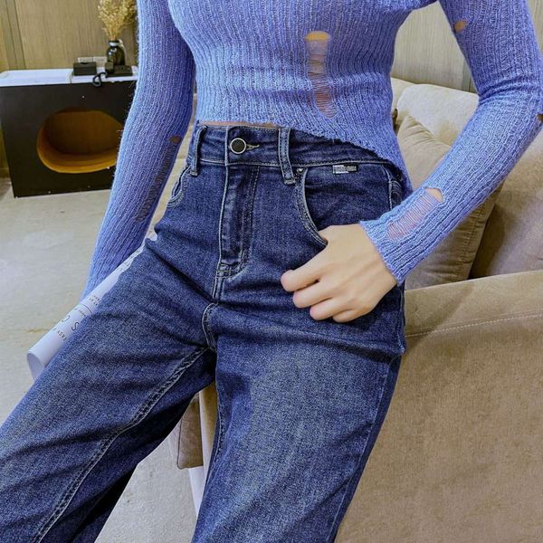 

autumn casual high waist thin wide leg for women, Blue