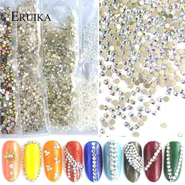 

1440pcs multi size glass nail rhinestones ab rainbow colors flat-back crystal 3d shiny charms diy manicure art decorations1, Silver;gold