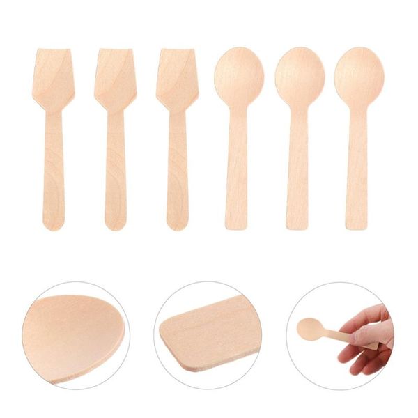 

spoons 1 set of disposable wooden dessert for parties / bbq picnics (log color)a