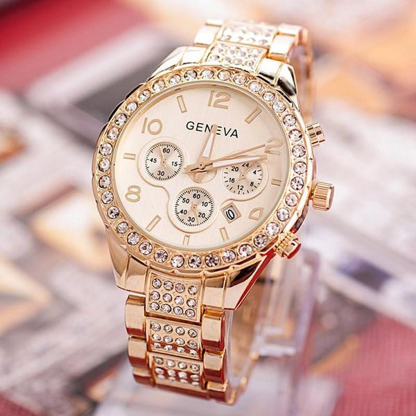 

geneva women fashion luxury crystal quartz watch watches dress party decoration gifts female woman girlfriend a50 wristwatches, Slivery;brown