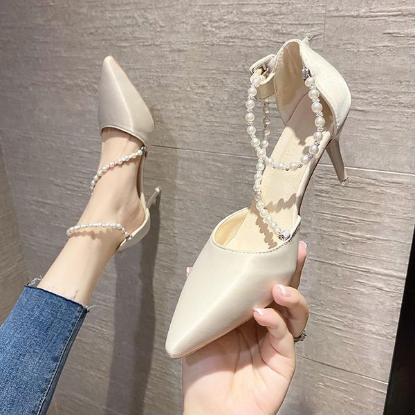

sandals pointed heel 2021 women's med female shoe shallow mouth high medium stiletto girls fashion pearl comfort clear, Black