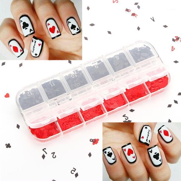 

12grids 3d poker nail art sequins heart diamond spade glitter flakes decorations manicure accessories1, Silver;gold