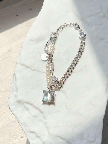 

,bracelet oops jewelry daydream series light mint green pearl with silver chain bracelet niche design, Golden;silver