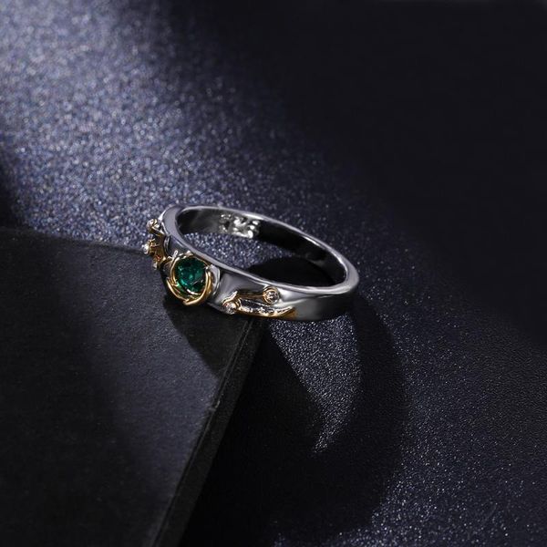

wedding rings stylish simple women engagement ring band two-tone zircon green gem bride fine finger jewelry, Slivery;golden