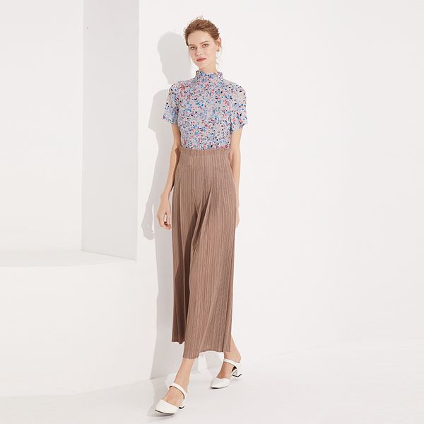

dresses miyake fashion fold solid high waist wide leg pants, White