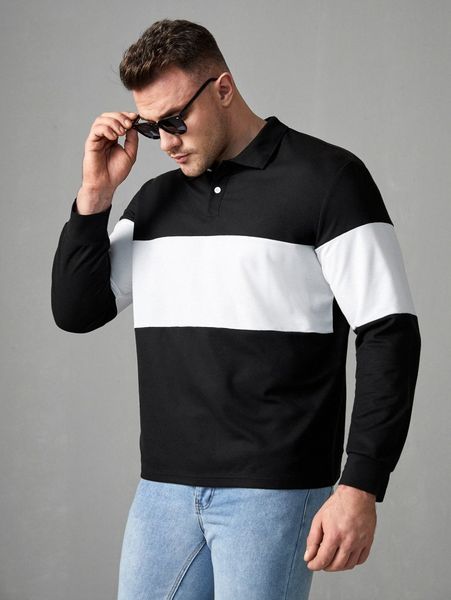 

extended sizes men two tone polo shirt 945m#, White;black