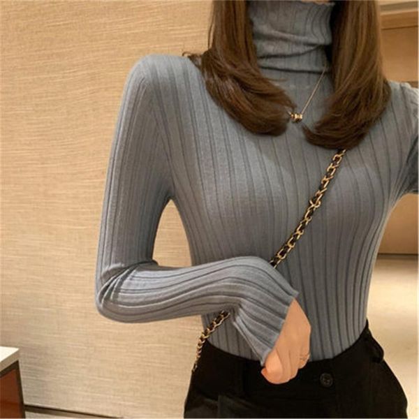 

women's sweaters korean temperament pullover women turtleneck long sleeve bodycon solid color knitting sweater autumn winter clothes p, White;black
