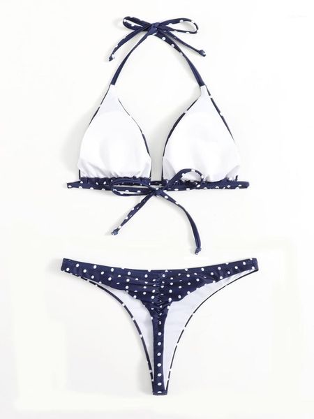 

women's swimwear polka dot halter bikini swimsuit, White;black