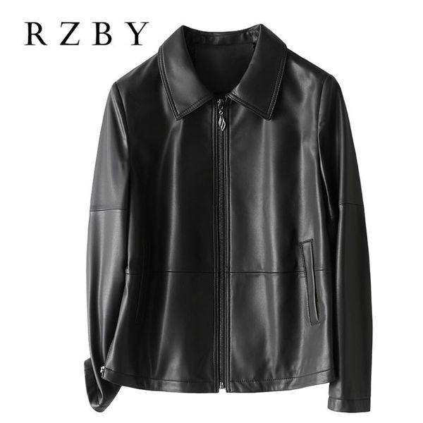 

women's leather & faux women 100% sheepskin coat genuine turn down collar jacket natural real solid black chaquetas para mujer rzby515