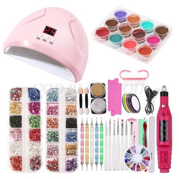 

nail art kits set uv led lamp dryer with gel polish kit soak off manicure tools electric drill for drop