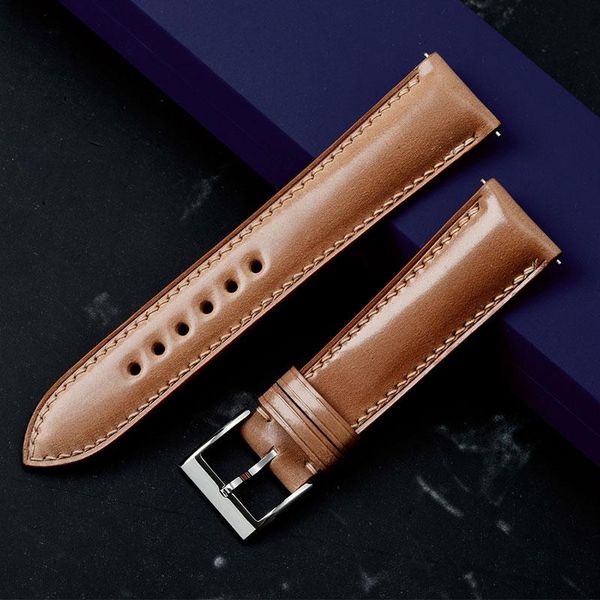 

watch bands holvin cordovan strap genuine leather belt handmade band 19mm 20mm 21mm 22mm stainless steel pin buckle horse hip, Black;brown