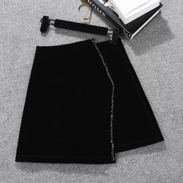 

gold velvet autumn winter mini womens skirt elegant retro high waist slim a line bag hip feminino black
