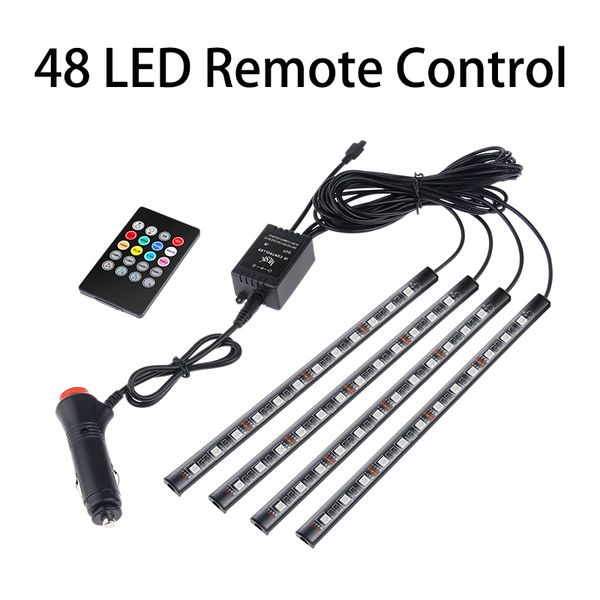48 LED araba Ayağı Işık Ortam lambası USB Kablosuz Uzak Müzik Kontrolü Çoklu Modlar Otomotiv İç Dekoratif Işıklar254y