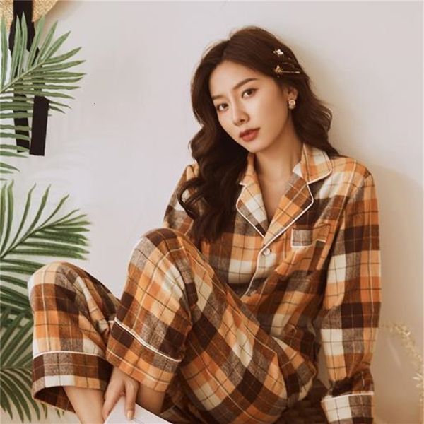 

women's sleepwear 100% cotton pajamas set ins long sleeve spring autumn pijamas suit plaid loose pyjama femme edvs, Black;red
