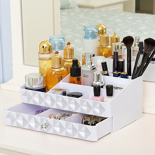 

makeup organizer cosmetics jewelry women's cosmetic plastic storage container box with drawer desk boxes & bins