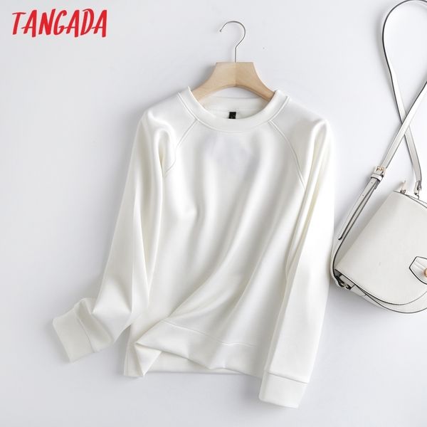 

tangada women 2021 white sweatshirts oversize long mouths o neck loose shirts female 6d90, Black