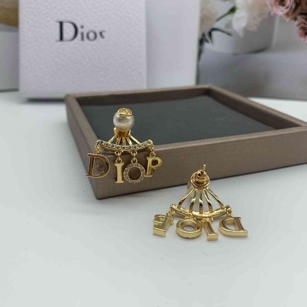 

2021 new designer letter diamond earrings for women pearl net red tassel, Golden