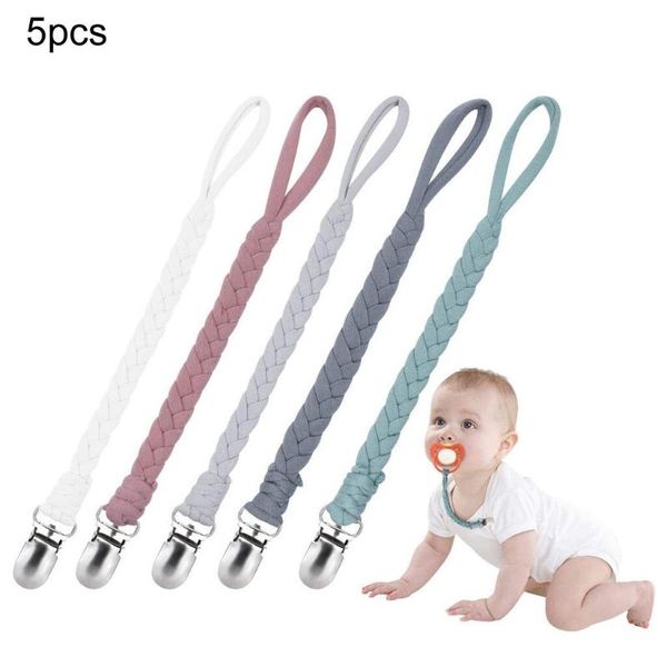 

useful baby hand woven pacifier anti-drop with bow leather rope sashes