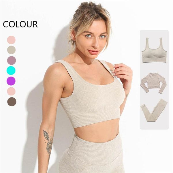 

yoga outfit women set striped thread design solid color sportswear workout suit athletic wear for female fitness seamless outfits