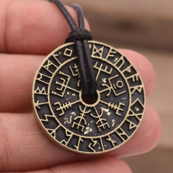 

pendant necklaces vintage punk nordic viking rune compass necklace alloy pagan amulet jewelry, Silver