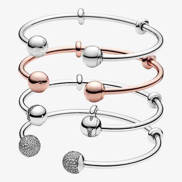 

authentic s925 sterling silver set ball opening cz bracelet women's diy jewelry original charm, Golden;silver