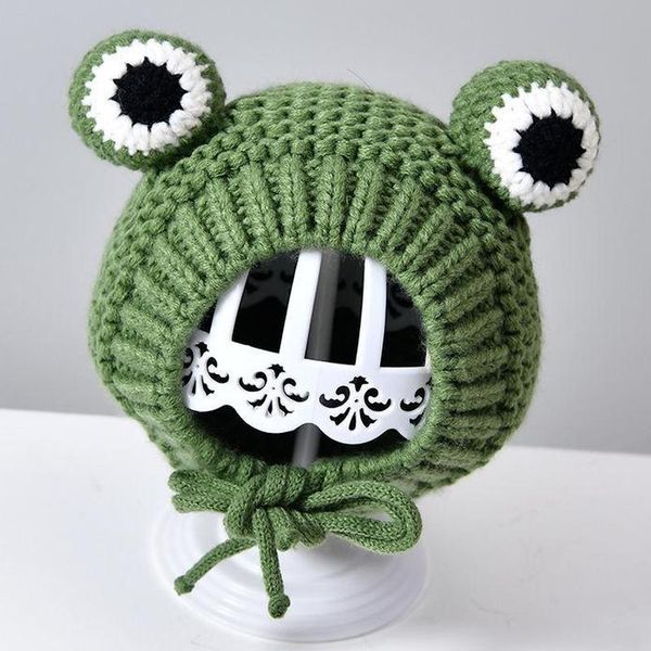 

caps & hats winter warm baby knitted hat kids knit beanie cute children's frog shape bonnet boy girls plush lined windproof earflap cap, Yellow