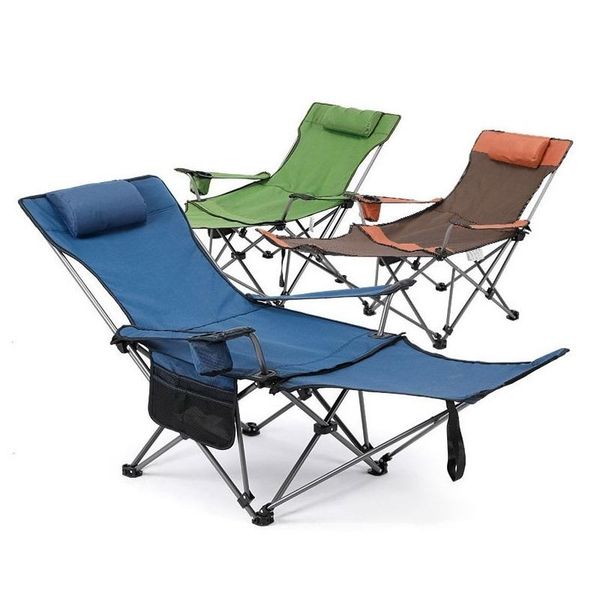 

camp furniture portable folding deck chair adjustable camping with cup holder and footrest outdoor beach single bed