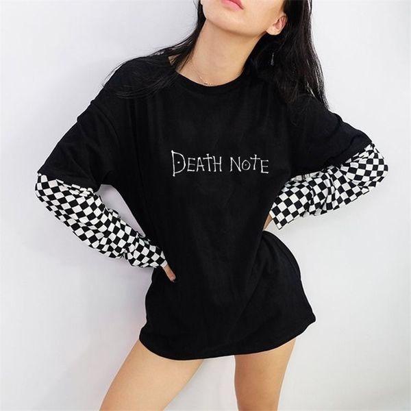 Смерть Примечание Harajuku Gothic Beversiz T Рубашка с коротким рукавом Хлопок KPOP Эстетический хип-хоп Streetwear Женщины Tee Tees Goth Одежда 210401