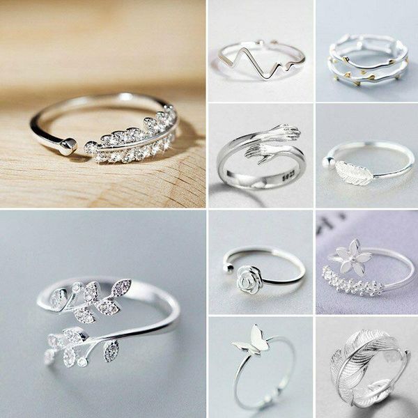 

wedding rings huitan delicate opening for women silver color butterfly leaf flower feather finger ring bands fashion jewelry, Slivery;golden