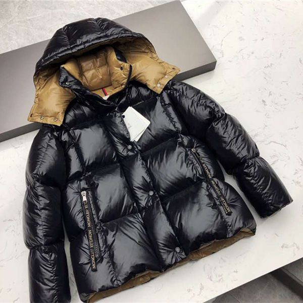 

down jacket mengjia 2021 autumn and winter women's white duck short thickened outline loose hooded contrast color bright face, Black