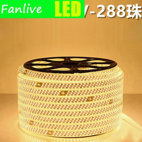 

strips fanlive 100m/lot 288leds/m three row smd rgb led strip light lights ac110v 220v smd2835 ip65 waterproof neon flexible lighting